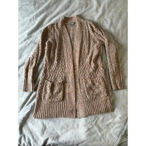 Natural Reflections Womens Large Marled Brown Knit Open Front Cardigan Sweater